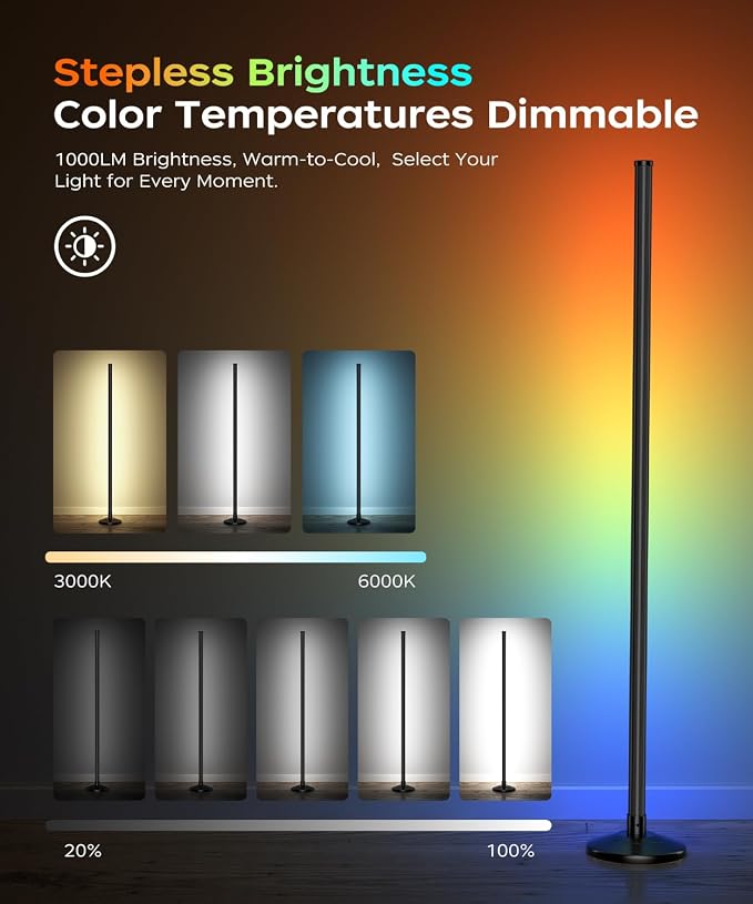 Corner Floor Lamp, Smart RGB LED Corner Lamp with Music Sync and 16M+ DIY Colors, Remote & App Control, Color Changing Ambient Lighting, Floor Lamps for Living Room, Bedroom and Party, 2 Pack - Image 5