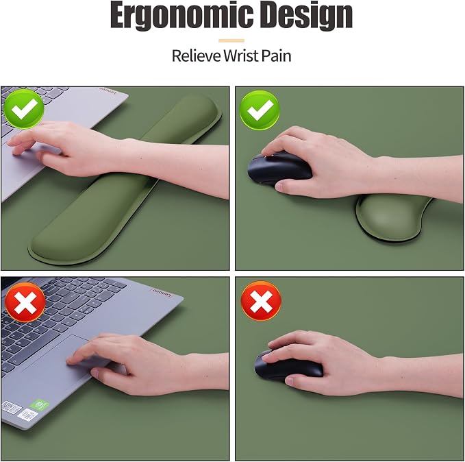 Bloss Keyboard and Mouse Wrist Rest + Leather Desk Mat, Desk Mat for Keyboard and Mouse, Desk Accessories for Women(35.4 x 15.7 Inch,Olive Green) - Image 3