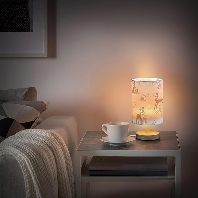 Bedside Table Lamp Woodland Animals Nightstand Lamp with Wood Forest Deer Floral Pink Desk Lamps for Bedroom Living Room Nursery Office Home Decor - Image 6