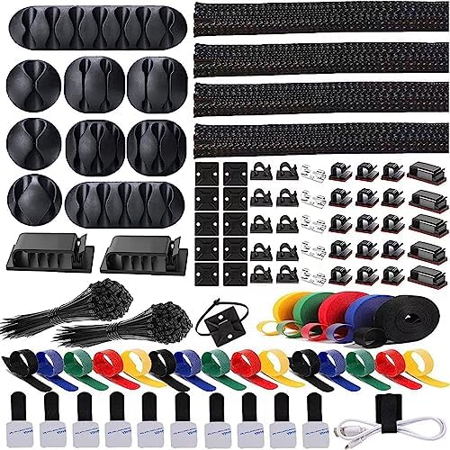 ELII 300PCS Cable Management Kit,4 Cable Sleeve 35 Cable Clips by OfficeArtCraftsProducts