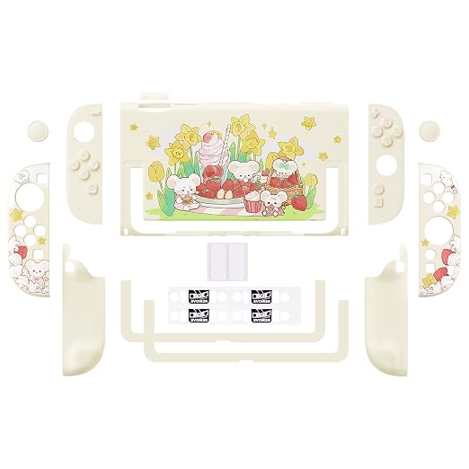 PlayVital Protective Case for Nintendo Switch 2 - Kawaii Dockable Hard Case Shell for Switch 2 with Thumb Grip & Sticker & Button Caps, Anti-Scratch, Shockproof Cover Skin - Creamy Mousie Picnic - Image 7