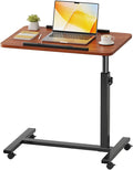 ZIWEI STAR Laptop Table Mobile Adjustable Height Portable Desk Notebook Swivel PC Computer Rolling Desk with Wheels, Laptop Stand for Couch Bedside Hospital Bed Table (Red Brown) by Unknown