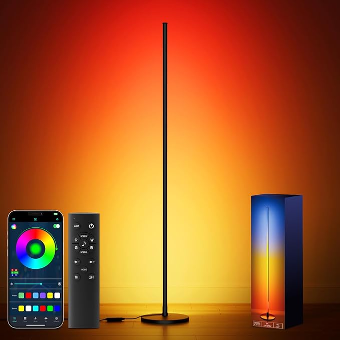 Bright LED RGB+IC Corner Floor Lamp with App and Remote Control Black by Dailyfun