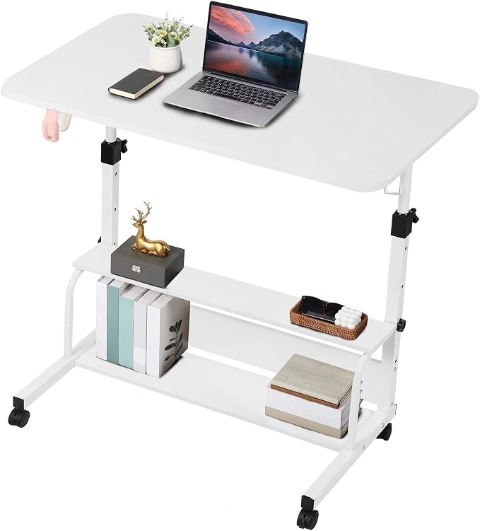 Adjustable Height Mobile Computer Desk,White Table for Home Office Bedroom by Dekhaoxe