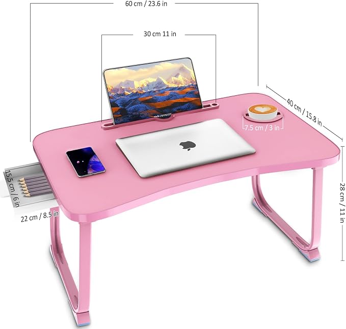 Fayquaze Lap Laptop Desk, Portable Foldable Laptop Bed Table with Storage Drawer and Cup Holder, Lap Desk Lap Bed Stand Tray Table Serving Tray for Eating, Reading and Working - Image 2