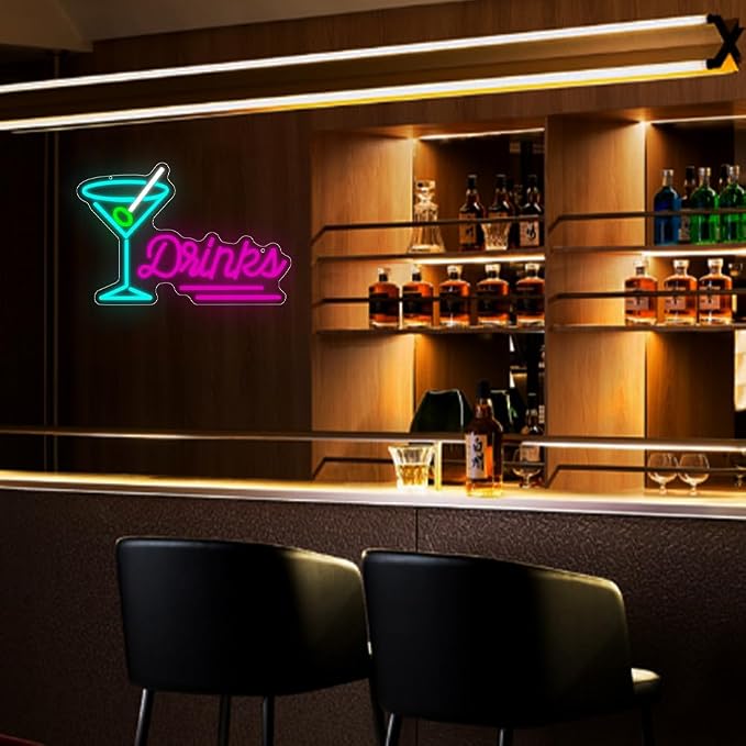 Cocktails Neon Sign, Drinks LED Neon Signs for Wall Decor LED Light for Party Cocktails Bar Pub Night Club Home Man Cave Martini Decoration USB Powered(15.8"*10.5") - Image 6