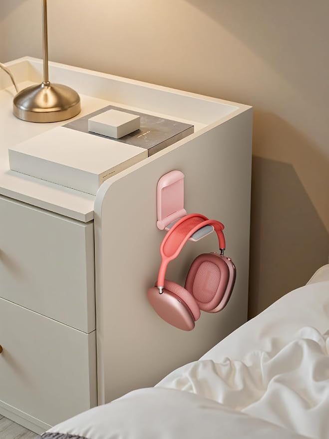 MAMUVIMO Headphone Stand, Headset Stand Foldable ＆ Sticky, Headphone Holder Hook Mount with Non-Slip Silicone, Adhesive Earphone Desk Hanger Clip Space-Saving for Airpods Max, All Earphones- Pink - Image 8