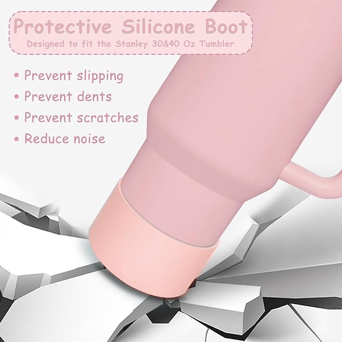 Stanley Cup Accessories Set,Including 2 Pcs 0.4in Straw Cover, 1 Silicone Spill-Proof Stopper Set of 3, 1 Cute Flowers Handle Charm, 1 Silicone Boot Fits Stanley 40&30 Oz Tumbler (Pink 2.0) - Image 4