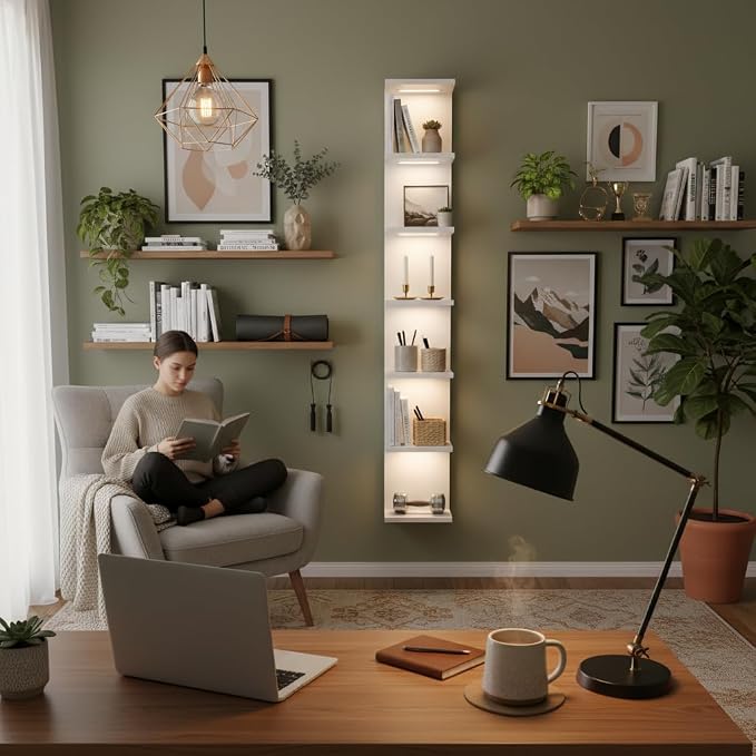 VIWODS 7 Tier Wall Shelf with Lights, White - Image 7