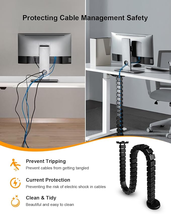 Under Desk Cable Management Spine, Magnetic Wire Organizer Black - Image 5