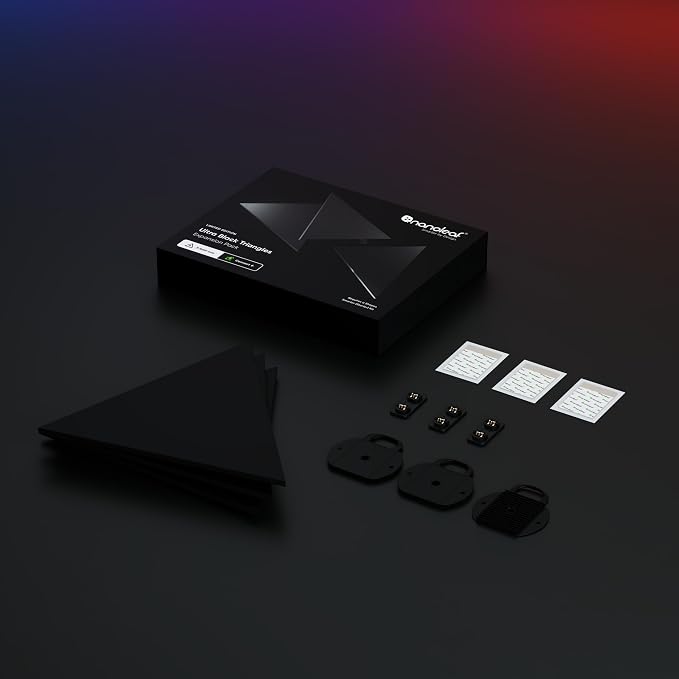 Nanoleaf Shapes WiFi and Thread Smart RGBW 16M+ Color LED Dimmable Gaming and Home Decor Wall Lights Smarter Kits Black Triangles Expansion Pack (3 Pack) NL47-0101TW-3PK - Image 2