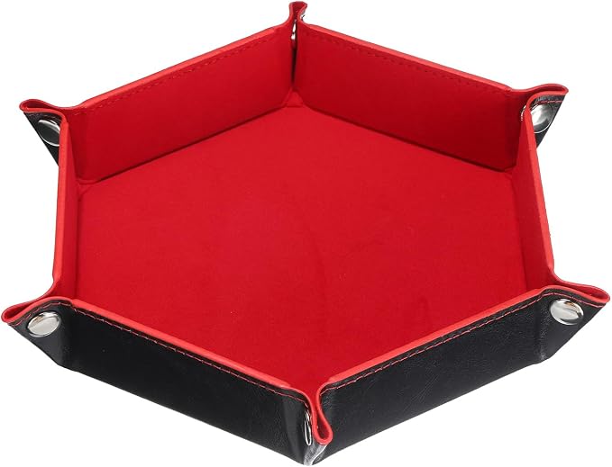 HARFINGTON PU Leather Dice Tray Unisex Valet Tray Folding Hexagon Tray Portable Entryway Table Nightstand Bedside Desk Holder for Key Wallet Watch Coin Jewelry, Red - Image 3