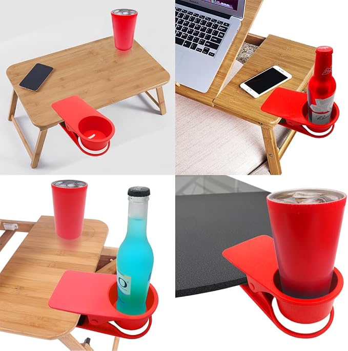 YOY 2 Pack Drink Cup Holder Clip - Table Desk Side Water Glass Beer Bottle Beverage Soda Coffee Mug Holder Cup Saucer Clip Design for Home Office, Red - Image 3