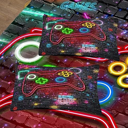 NINENINE Gaming Bedding Sets for Boys 5PCS Queen Size Gaming Comforter Gampad Contoller Video Kids Teens Black Bedding Comforter Sheet Set(1Comforter, 1Flat Sheet, 1Fitted Sheet, 2Pillowcases) - Image 5