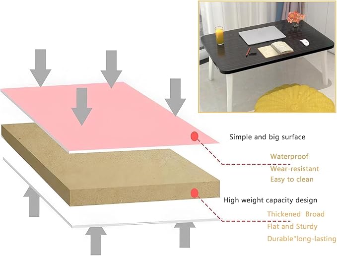Foldable Laptop Desk for Bed, Bed Laptop Table, Foldable Portable Lap Bed Tray, 23.6 Inch Floor Table for Drawing, Reading and Writing, Oak - Image 5