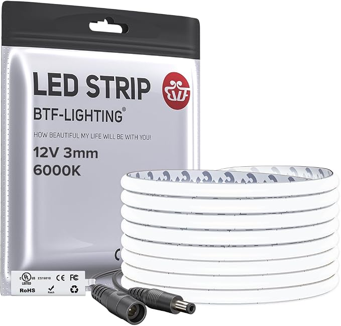 BTF-LIGHTING 3mm Width Ultra Thin COB LED Strip Light Cool White 6000K by BTF-LIGHTING