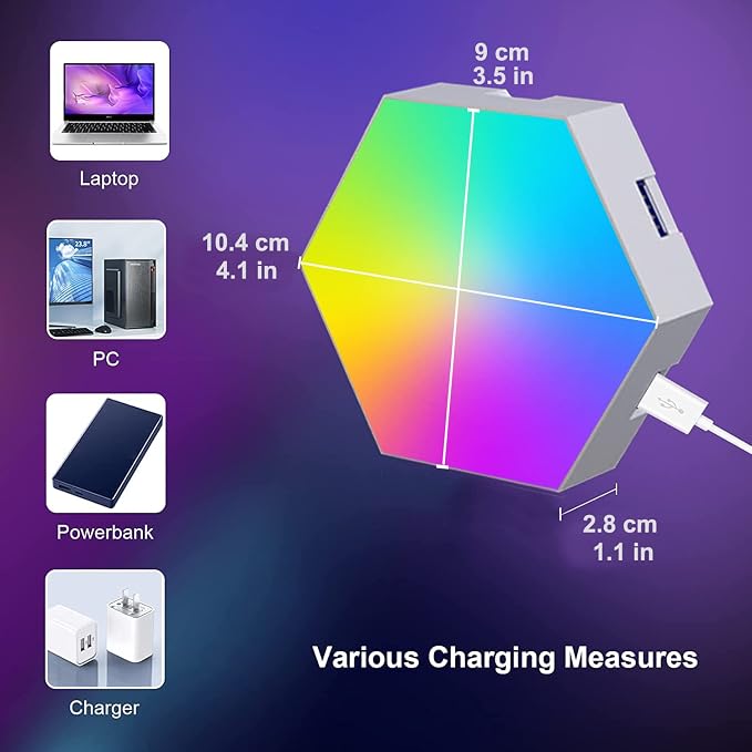 Hexagon Light Panels Expansion 4 LED Panels, Hexagon LED Wall Lights Dreamcolor Effects, Smart Gaming Lights Music Sync for Gaming Room Setup (No Controller/Remote) - Image 8