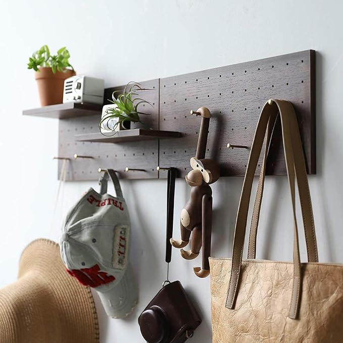 Wooden Pegboard Modular Display Organization Storage Wall Hooks Shelf 15.2in x 7.6in 2-Pack (Color:Walnut) - Image 4