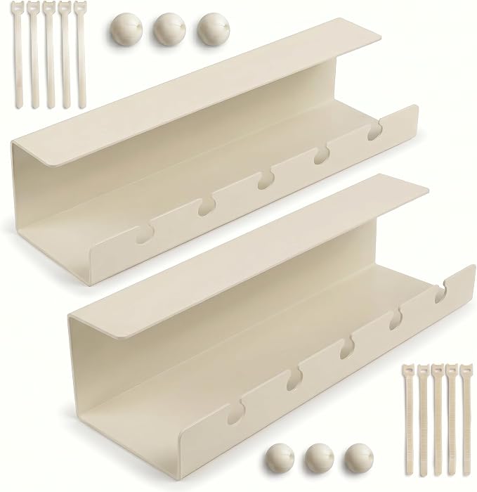 Under Desk Cable Management Tray No Drill, Cord Organizer for Desk, Wire Organizer, Cable Tray for Home Office Standing Desk, Wire Managment, Cord Hider, Set of 2 pcs (White) by Unknown
