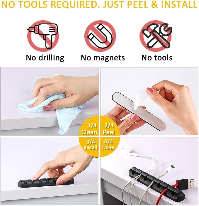 3 Pack Cable Clips Cord Management Organizer, Black, Silicone - Image 4