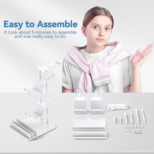 KDD Headphone Stand, Controller Holder & Headset Holder for Desk, Earphone Stand with Aluminum Supporting Bar, Universal Storage Organizer Headphones/Controller/Switch/Mobile Phone(White) - Image 7