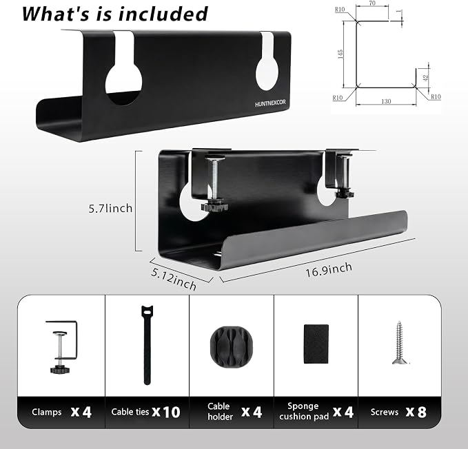 Under Desk Cable Management Tray No Drill, 17" Cable Organizer with Clamp - Image 2
