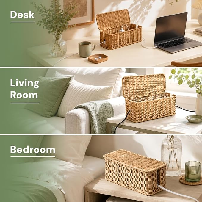 Cable Management Box, Handmade Rattan Cord Organizer for Power Strip - Image 7