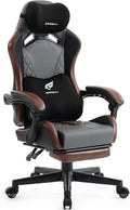 Ergonomic Gaming Chair for Adults with Footrest - PU Leather Computer Gamer Chair with Memory Foam Headrest & Lumbar Pillow, Reclining Silla Gamer Video Game Chair for Home Office, Black & Grey by Gamsky
