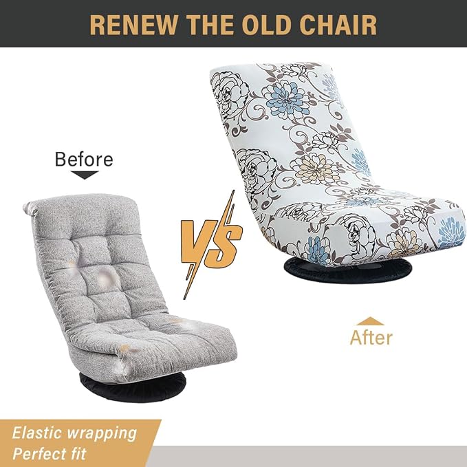 Swivel Reclining Folding Floor Gaming Chair Cover Printed Lazy Boy Chair Slipcover Lounge Folding Sofa Seat Covers for Teens and Adults, 03 - Image 6