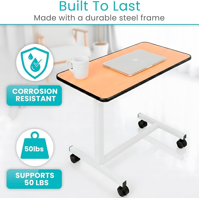 Vive Overbed Table (XL) - Hospital Bed Table - Swivel Wheel Rolling Tray - Image 5