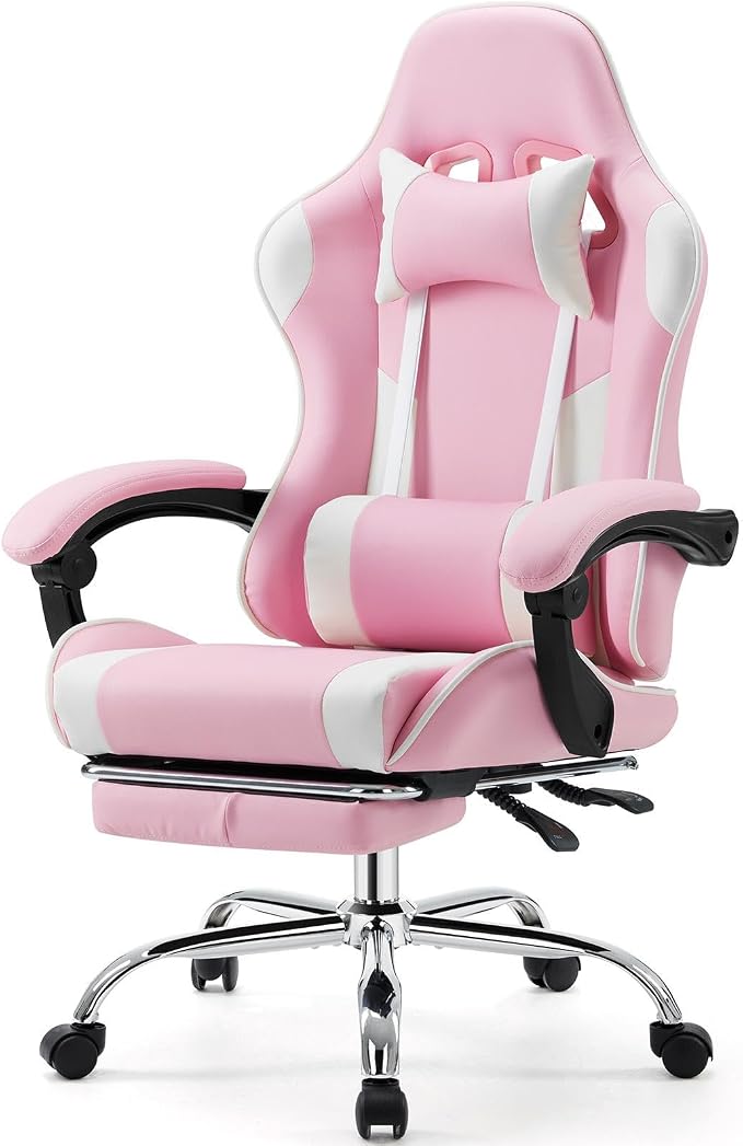 Sweetcrispy Video Game Chair, Ergonomic Computer Desk Chair, Lumbar Support | High Back PU Leather, Headrest Linkage Armrest, Height Adjustable 360 Swivel, Adults, Pink by Sweetcrispy