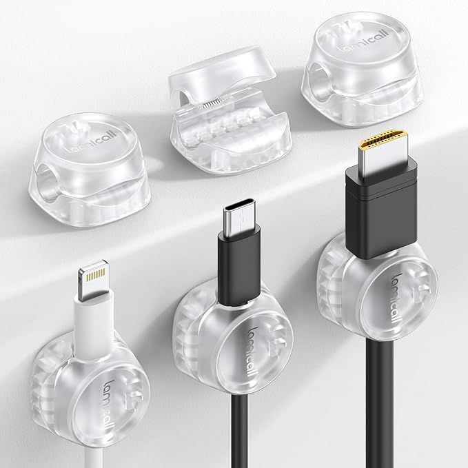 Lamicall 6 Pack Cord Organizer, Office Desk Accessories, Clear Cable Clips by Lamicall