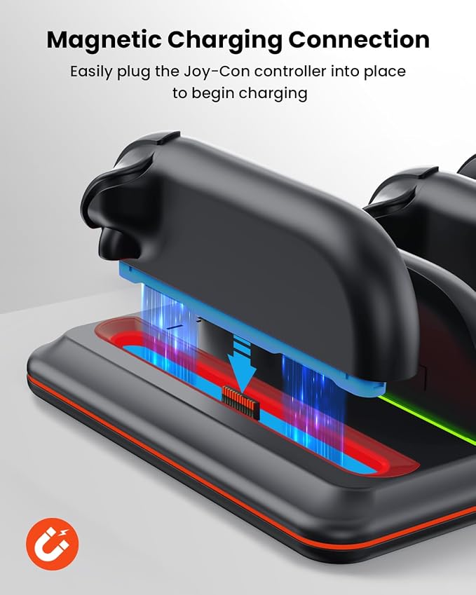Controller Charger Dock for Nintendo Switch-2: GEEKERA 4 in 1 Portable Dual-Direction Magnetic Charger Staion for JoyCon 2 (2025) Accessories with RGB Light Fast Charging Dock for Party Game Gift - Image 5