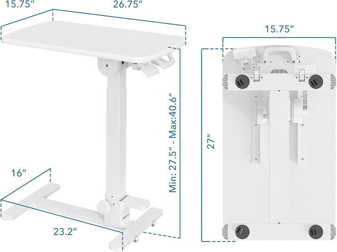 Mount-It! Overbed Table with Wheels, Folding Adjustable Height White - Image 3