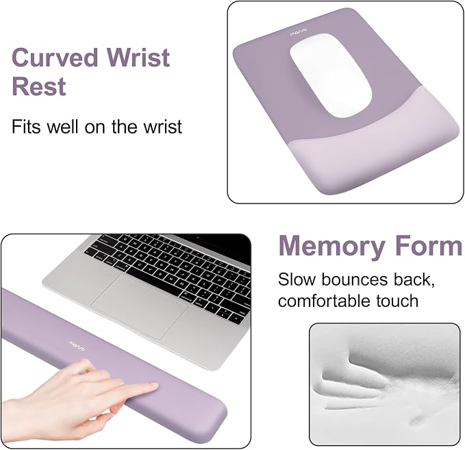 MOSISO Keyboard Mouse Pad Set, Large Gaming Mouse Pad&Keyboard Wrist Rest | Rectangular Mousepad with Wrist Rest&Coaster, Ergonomic Non-Slip&Easy Typing Pad with Curved Silicone Lining, Purple - Image 5