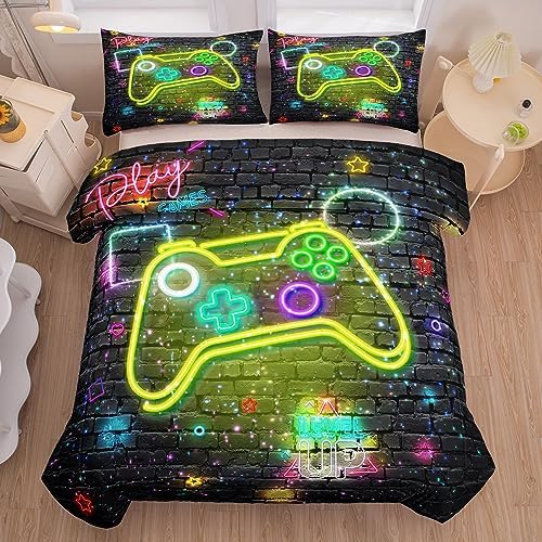 NINENINE Gaming Bedding Sets - Twin Comforter Sets for Boys & Kids (5PCS - 1Comforter, 1Flat Sheet, 1Fitted Sheet, 2Pillowcases) - Image 3
