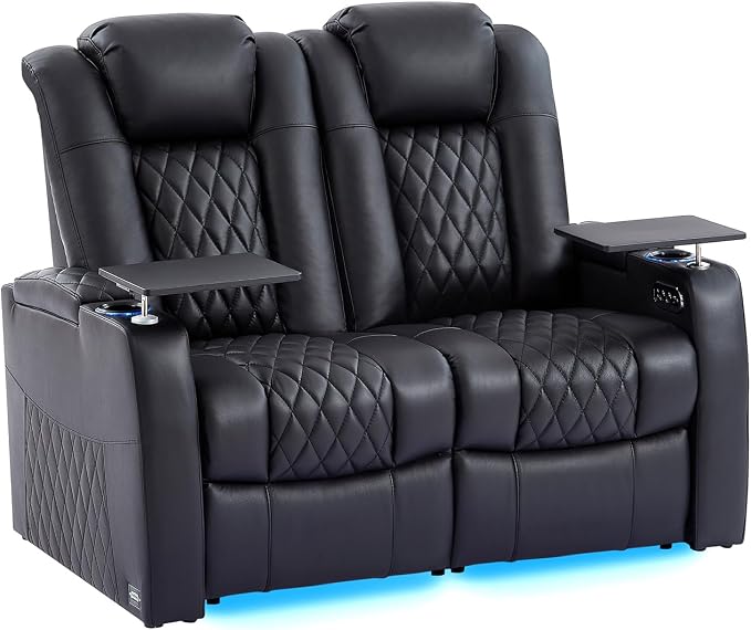 comfiroom Top-Grain Leather Home Theater Seating, Dual-Motor Power Recliner by comfiroom