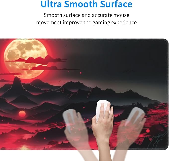 Extended Gaming Mouse Pad, Large Desk Mat XL Anime Mouse Pad Waterproof with Stitched Edges, Non-Slip Desktop Pad for Home and Office, Level Up Your 31.5x11.8 Inch (Darkness Red Moon3) - Image 4