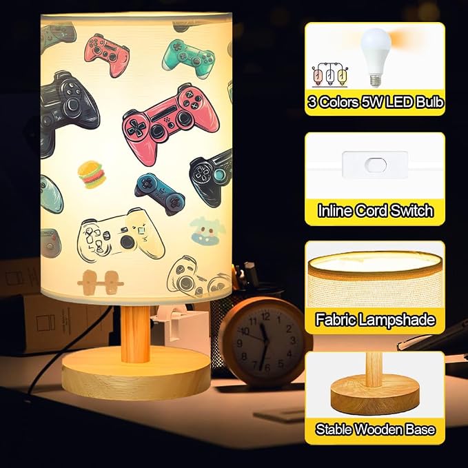Video Game Table Lamp for Boys Room, Gifts for Boys - 3 Colors Dimmable Bedside Lamps for Bedroom Nightstand Night Light Gaming Room Decor for Gamer Boys Girls, Desk Reading Lamp for Office (White) - Image 2