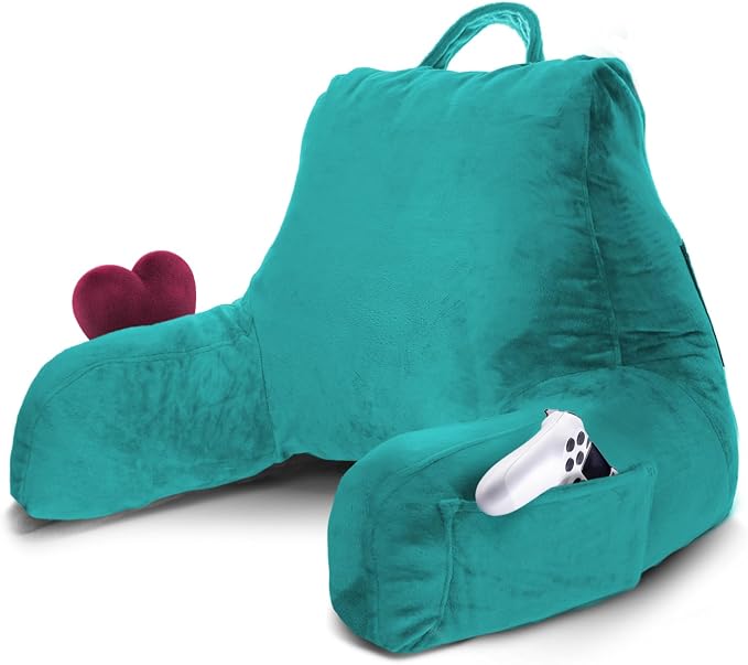 Nestl Reading Pillow for Bed, Back Pillow for Sitting Up in Bed, Teal | 14” Backrest Pillow for Teens & Kids, Adjustable Support, Shredded Memory Foam Fill, OEKO-TEX, Use for Couch, Sofa, and Floor by Nestl