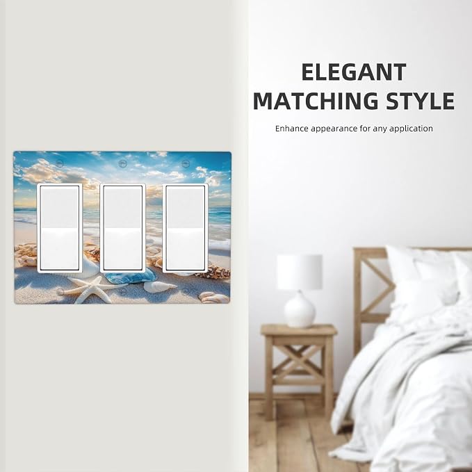 Decorative Outlet Covers Beach Starfish Seashell 3 Gang Gfci Wall Plate Triple Rocker Light Switch Covers Summer Sea Ocean Electrical Receptacle Switchplate Plug Faceplate for Bedroom - Image 7