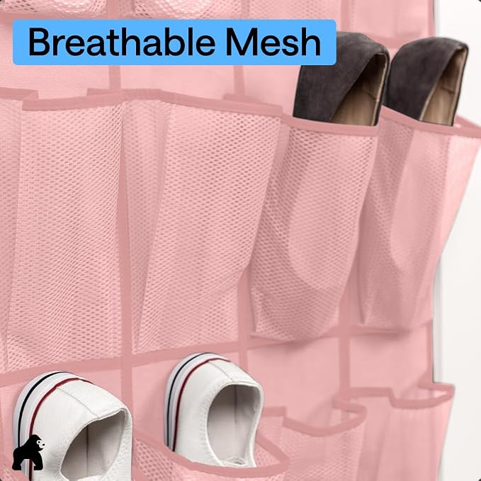 GORILLA GRIP Over the Door Shoe Organizer, 24 Large Pockets, Pink - Image 5