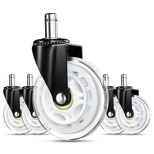 RidRed Gaming Chair Wheels - Heavy-Duty Office Chair Wheels - Replacement Rubber Casters - Universal Fit 3 Inch Chair Casters, Noise Free, Fits 98% Chair, for All Floor (White) by RidRed