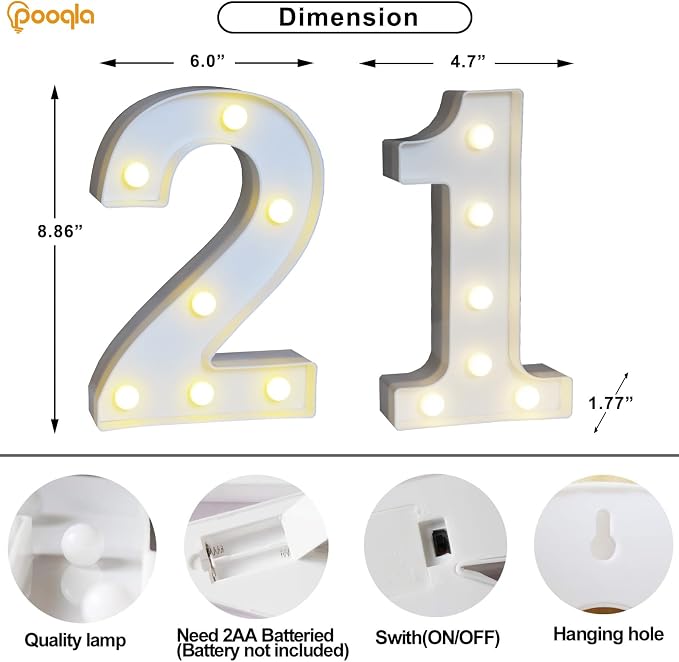 Pooqla 21st Birthday Decorations for Her Him, 35 Colors LED Light Up Numbers with Remote, Multicolor Marquee Numbers 21 Sign for Party Wedding Anniversary Decor 21st Birthday Gift, Number 21 - Image 5