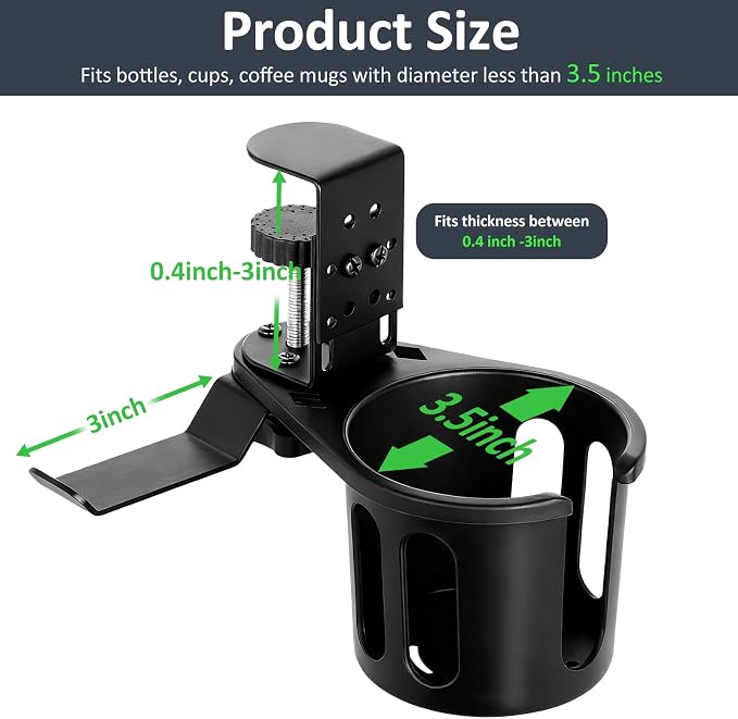 Desk Cup Holder Clamp 2 in 1 Clip On Table Cup Holder with Headphone Hanger - Image 2