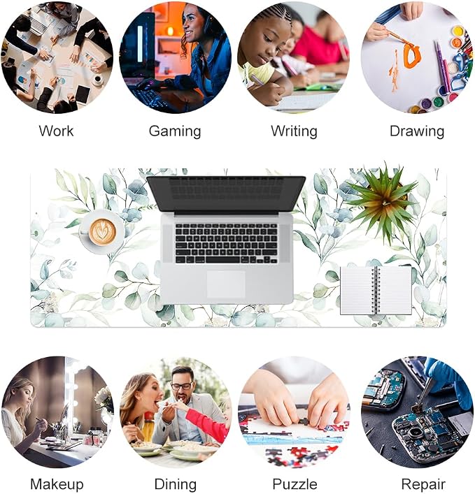 QiyI PU Leather Large Mouse Pad, Office Decor, 31.5" x 11.8", Green Leaves | Desk Décor Accessories, Extended Size, Waterproof & Easy to Clean, Smooth Surface, Non Slip Desk Organization - Image 7
