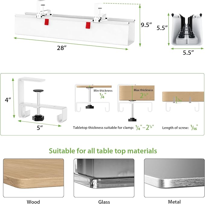 KEEGH No Drill Fabric Under Desk Cable Management Tray 28 in, White - Image 5