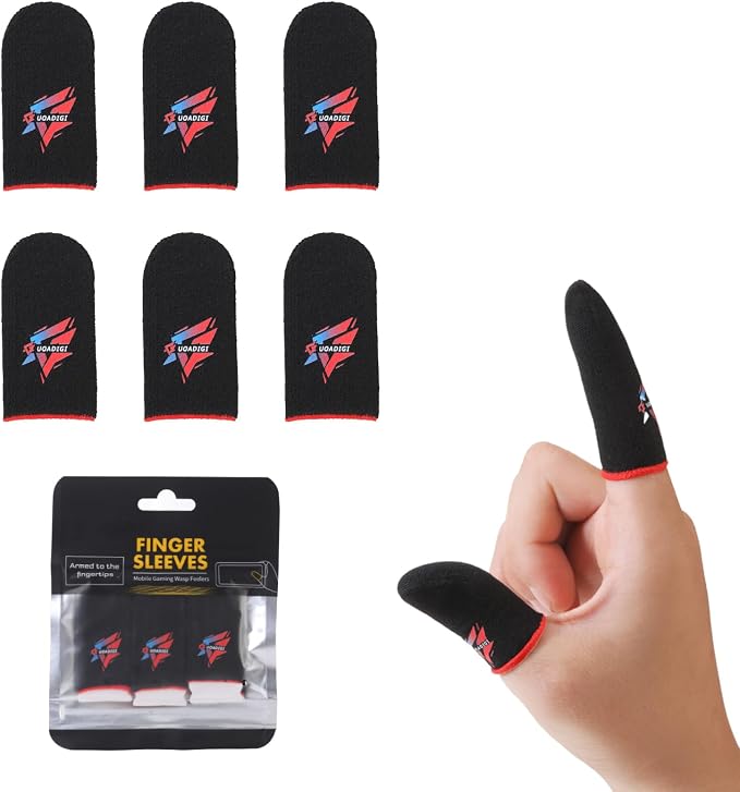 Gaming Finger Sleeves Smooth Touch Screen Thumb Protector, Sweat-Proof Mobile Game Controller Accessories, Black (Black Finger Sleeves (6 PCS)) by UOADIGI