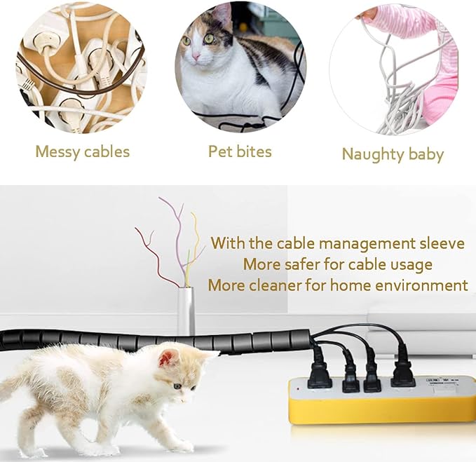PC Cable Management Sleeve Tube Desk Cord Organizer 2 PCS Black, 7/8 inch -5 ft Cover Wrap Easy to Install Messy Wire Solution for TV Office Computer, Pet Chew and Bite Proof Cable Protector - Image 3