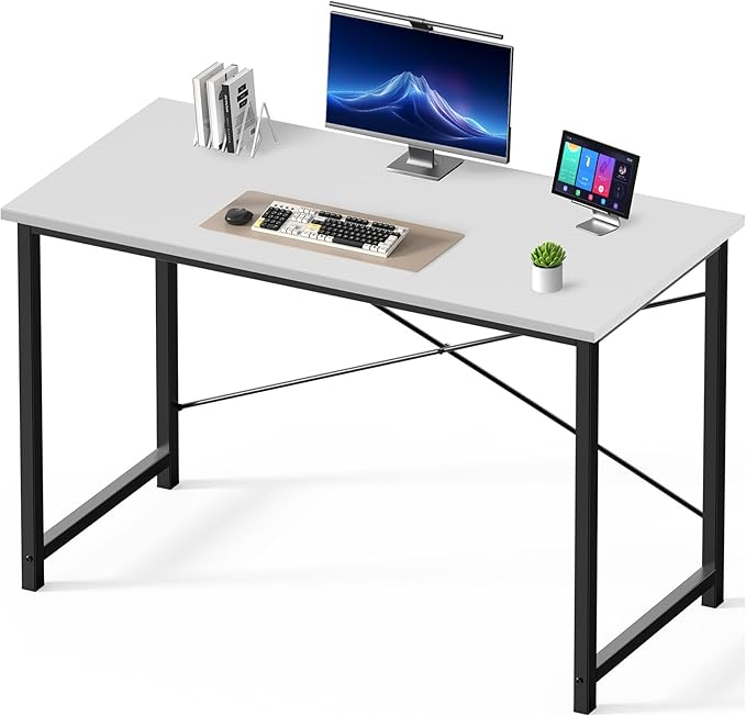 OLIXIS 47 Inch Computer Office Desk for Small Spaces, Writing Gaming Work Desk Modern Study Table with Metal Frame Home Bedroom, White by OLIXIS